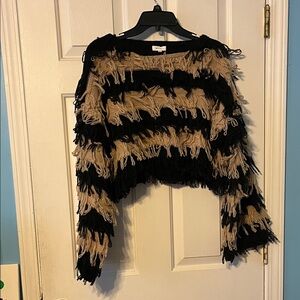 NWOT Better Be Black and Tan Fringe Sweater